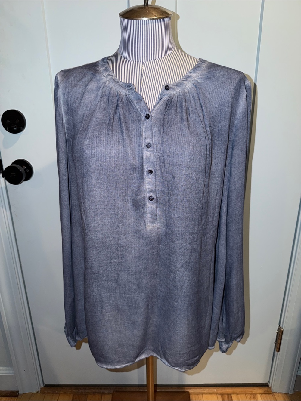 Tommy Hilfiger Light Blue Washed Henley Top Size Medium